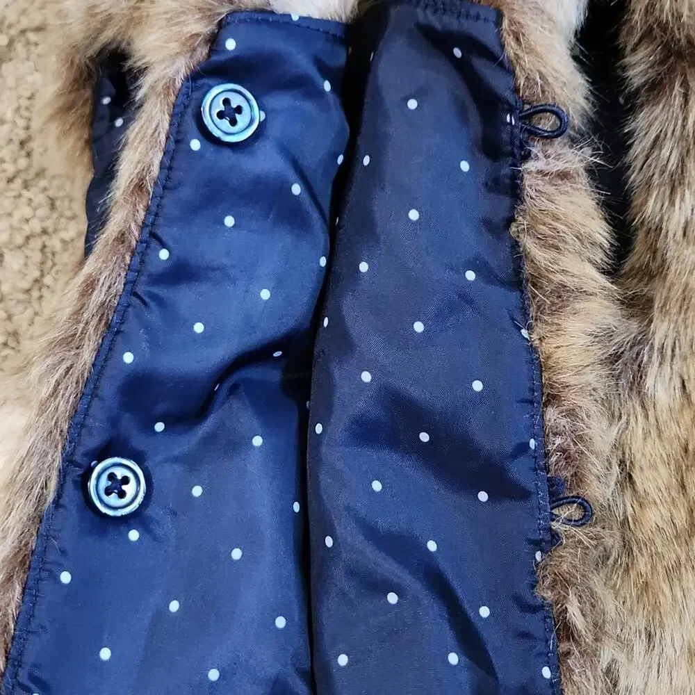 OshKosh B'gosh Baby Girl Polka Dot Lined‎ Brown Faux Fur Vest Size 18M Buttons